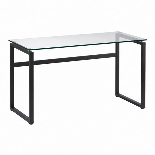 Bureau droit 120 x 60 x 75 cm noir avec plateau rectangulaire en verre trempé