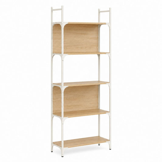 Bibliothèque 4 niveaux chêne clair et blanc en MDF plaqué chêne et acier 80 x 35 x 180 cm