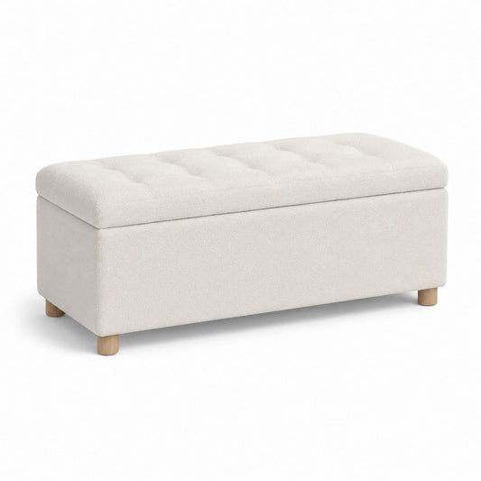 Banc coffre de chambre rectangulaire beige en polyester bouclé 100 x 40 x 45 cm