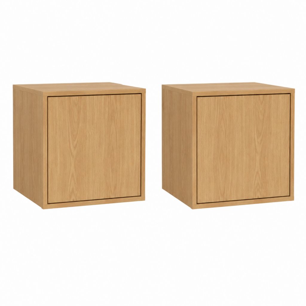 Lot de 2 caissons TV à porte chêne clair en panneaux de particules 60 x 40 x 60 cm