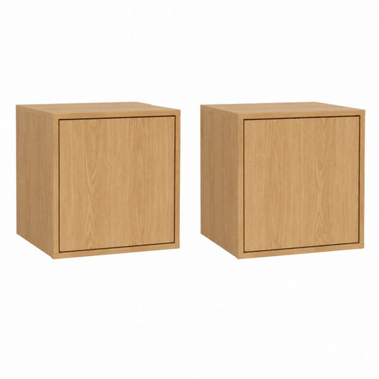Lot de 2 caissons TV à porte chêne clair en panneaux de particules 60 x 40 x 60 cm