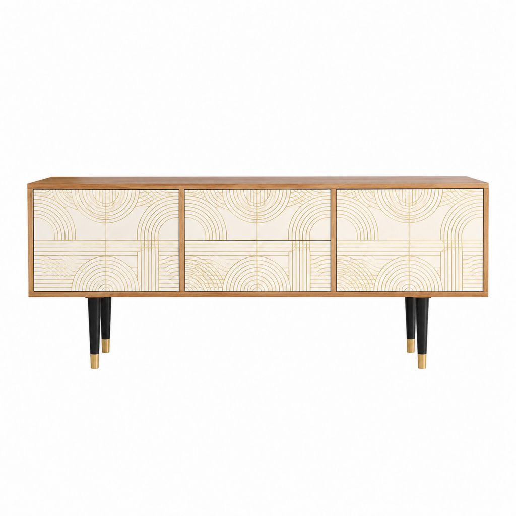 Meuble TV 4 portes en MDF beige et noyer 180 x 40 x 75 cm