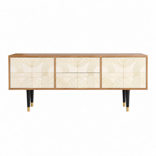 Meuble TV 4 portes en MDF beige et noyer 180 x 40 x 75 cm