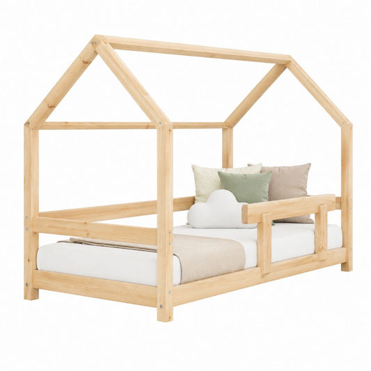 Lit cabane enfant en pin massif naturel forme maison 90 x 190 cm dimensions extérieures 199 x 99 x 160 cm