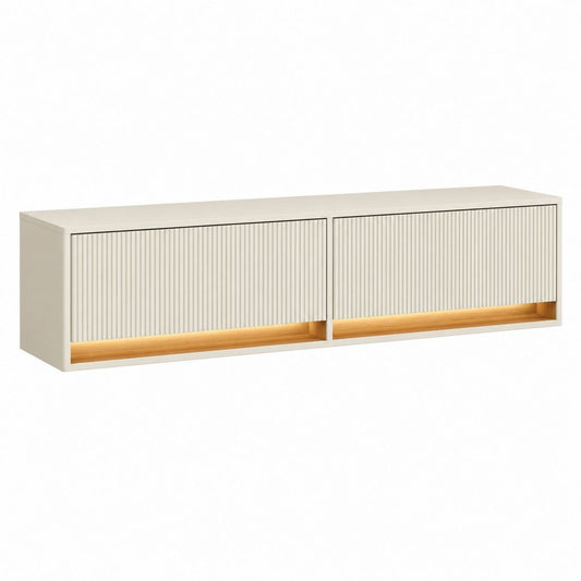 Meuble TV à portes coulissantes blanc et chêne en MDF 160 x 40 x 45 cm