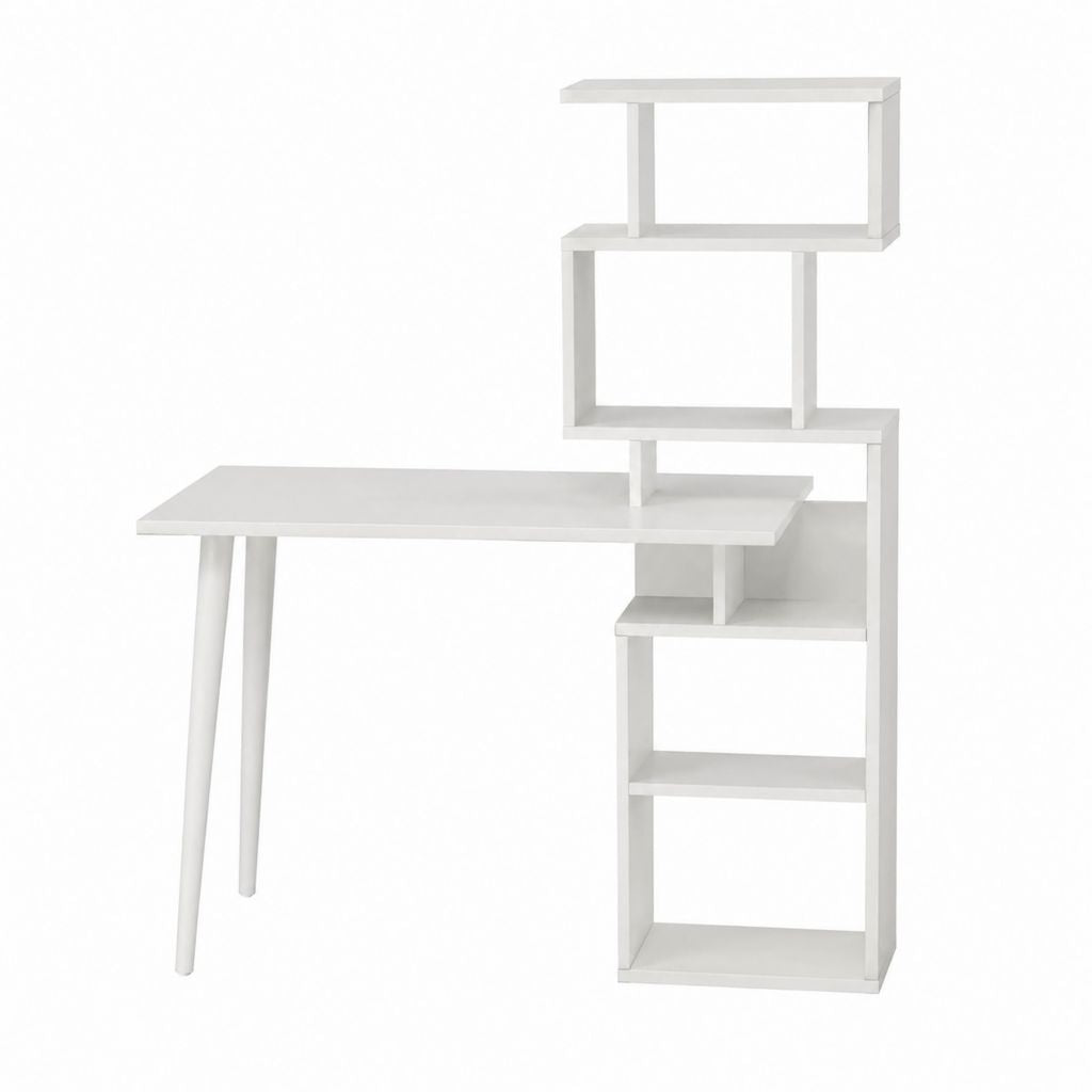 Bureau informatique blanc avec étagères en panneaux de particules 120 x 60 x 170 cm