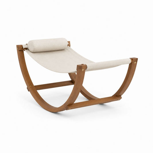 Transat à bascule en bois d'acacia massif et polyester beige 150 x 70 x 85 cm